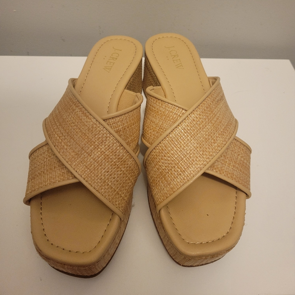 J. Crew Women Size 7 1/2 Natural  Woven Platform Sandals New Without Box